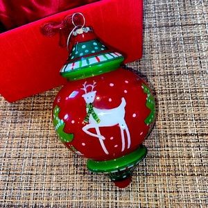 Pier 1 One Li Bien Painted Finial Ornament Reindeer Trees Christmas 2012